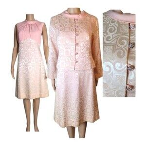 Elinor Gay Women's Vintage Set Shift Dress Blazer Jacket Powder Pink Size 16